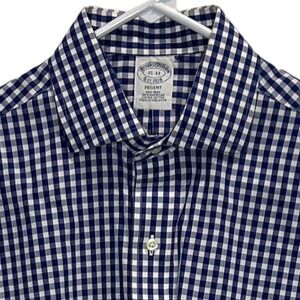 Brooks Brothers Regent Fit Navy‎ White Gingham Supima Cotton Dress Shirt 15 33